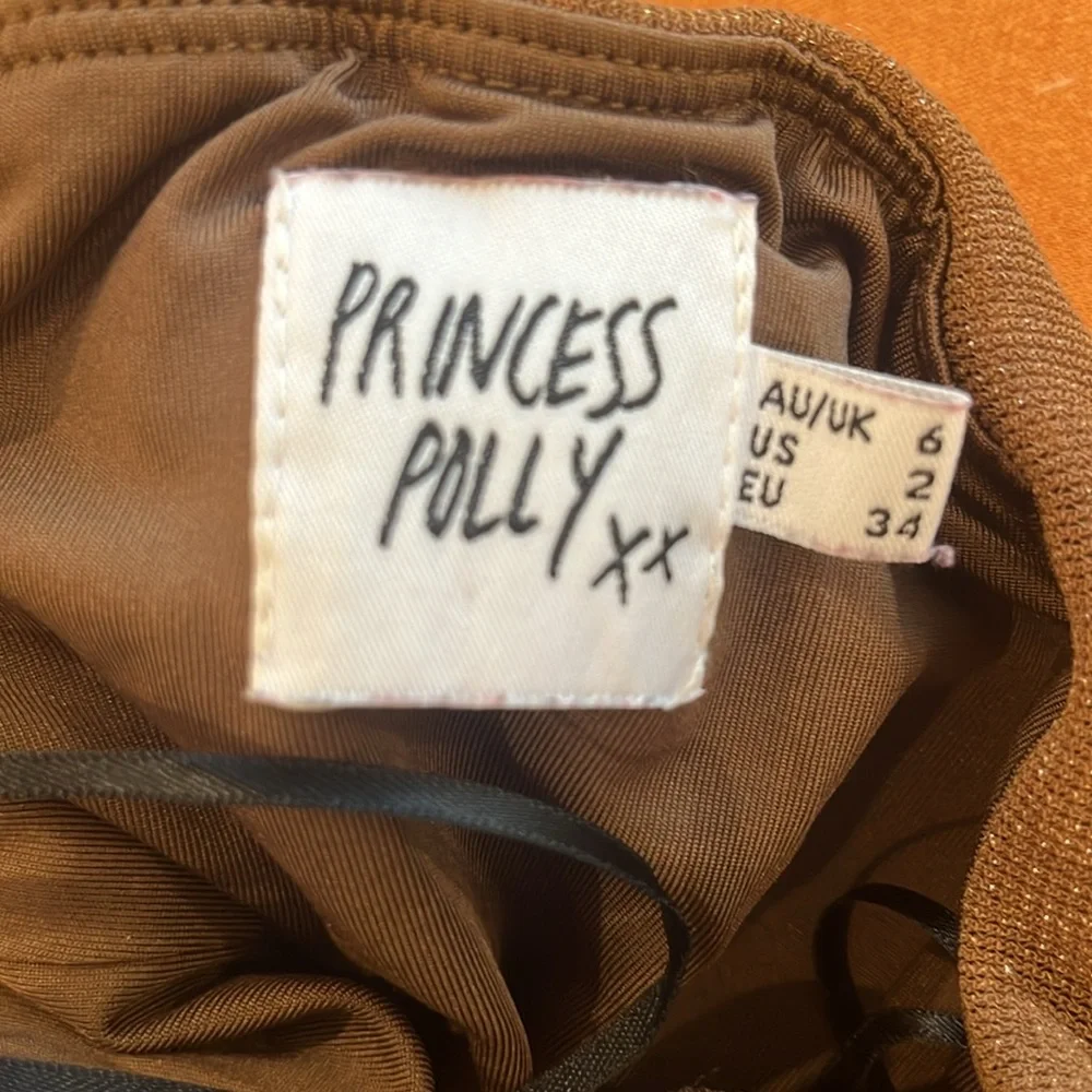 Princess Polly Brown Sparkly Jumpsuit Size 2 - Picture 3 of 3